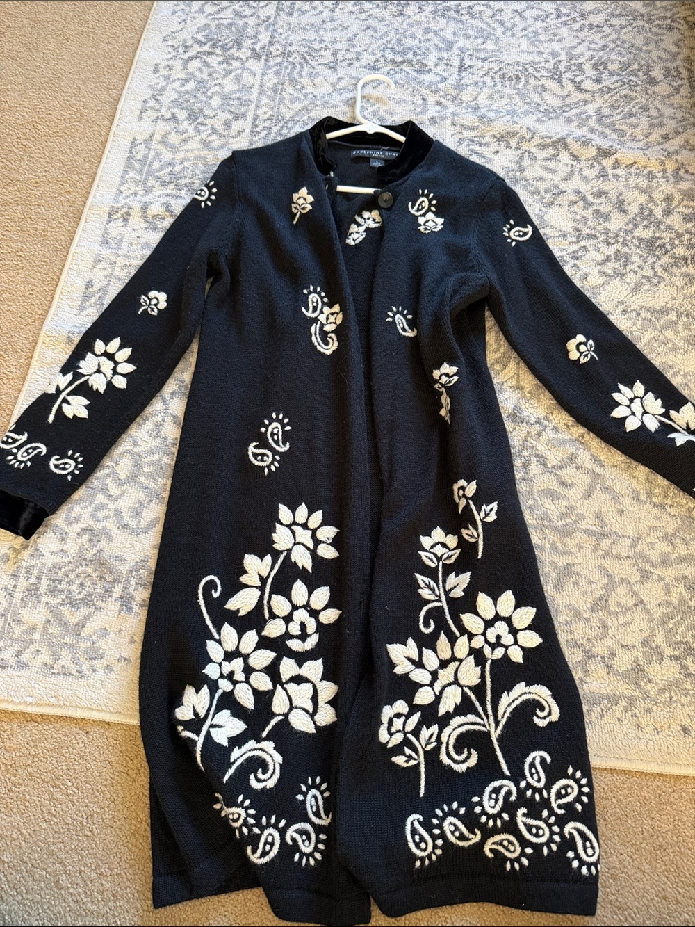 Black Floral Embroidered Long Women's Dress